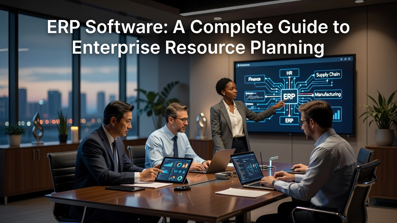 Professional header image for industry analysis: ERP Software: A Complete Guide to Enterprise Resource Pla...
