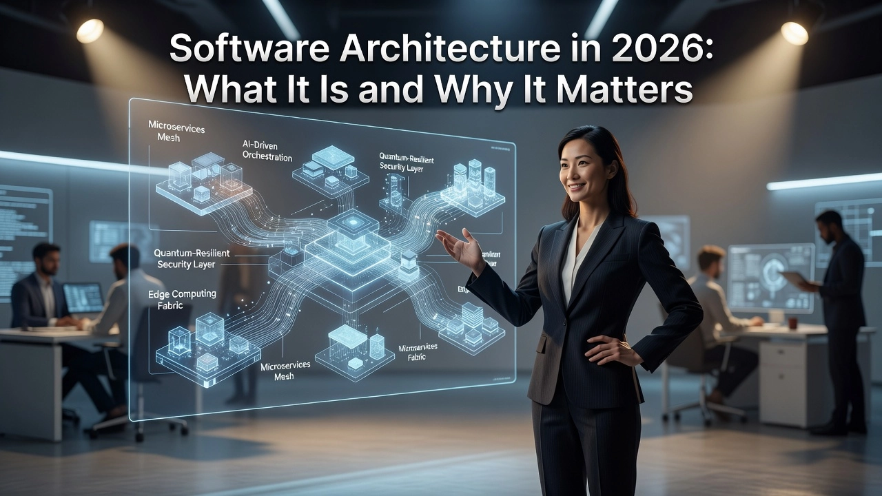 Professional header image for industry analysis: Software Architecture in 2026: What It Is and Why It Matters